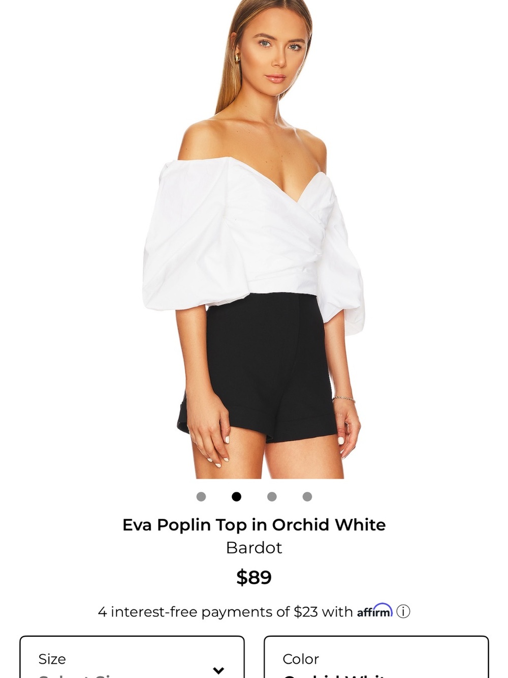 Bardot White Off-Shoulder Poplin Top - Picture 2 of 4